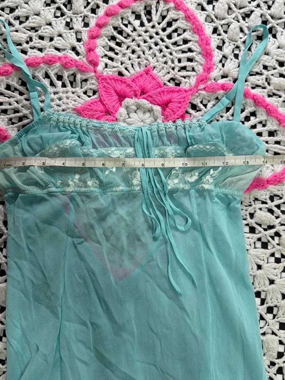 2002 Victorias Secret Aqua Silk babydoll slip dress